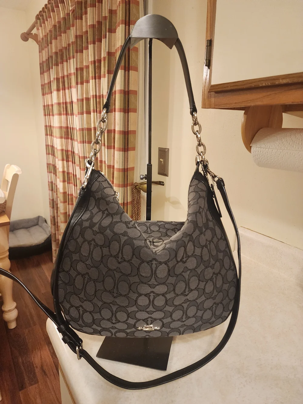 Coach East/West Celeste Hobo Signature Bag black smoke jacquard monogram